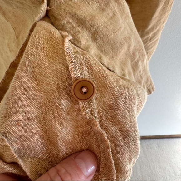 FLAX Linen Button Up Orange Yellow Wheat color Small - Picture 6 of 9